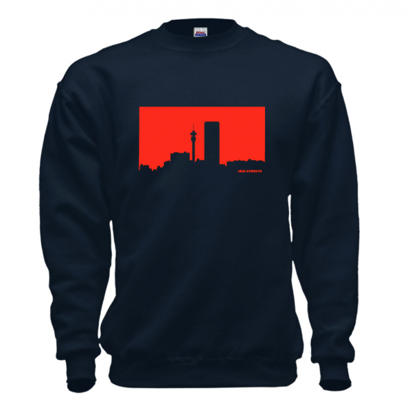 Jozi Streets Skyline Sweater Navy Blue - Neon Red